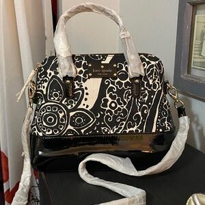 Kate Spade Black and White Paisley Grove Patterned Satchel. NWT & dust bag